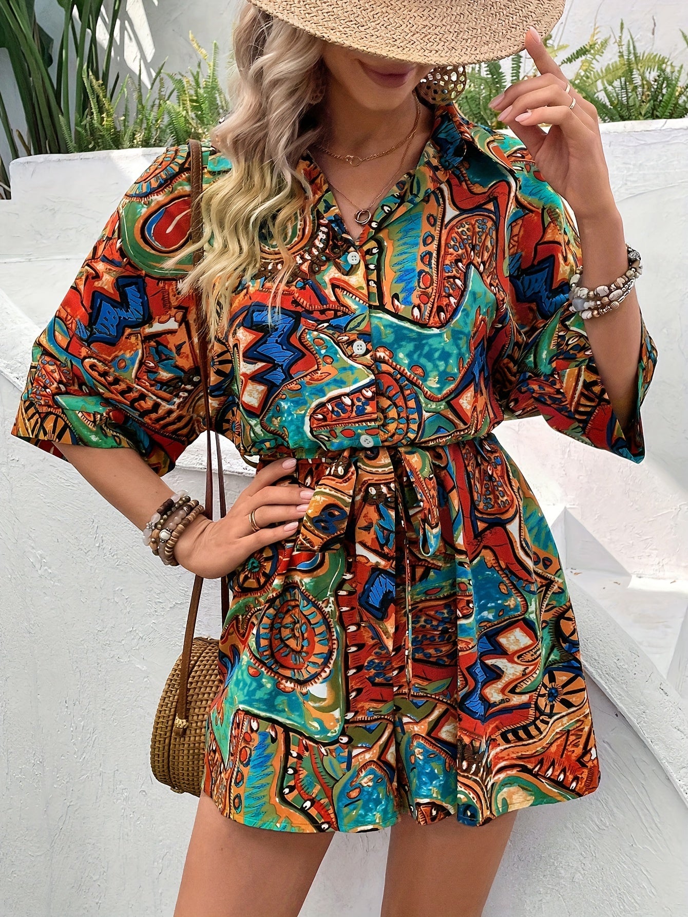 VELANORA- Floral Print Short Romper