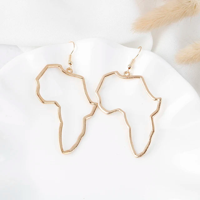 Beautiful African Map Earrings of Gold Art