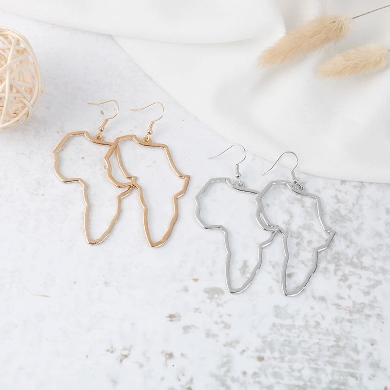 Beautiful African Map Earrings of Gold Art