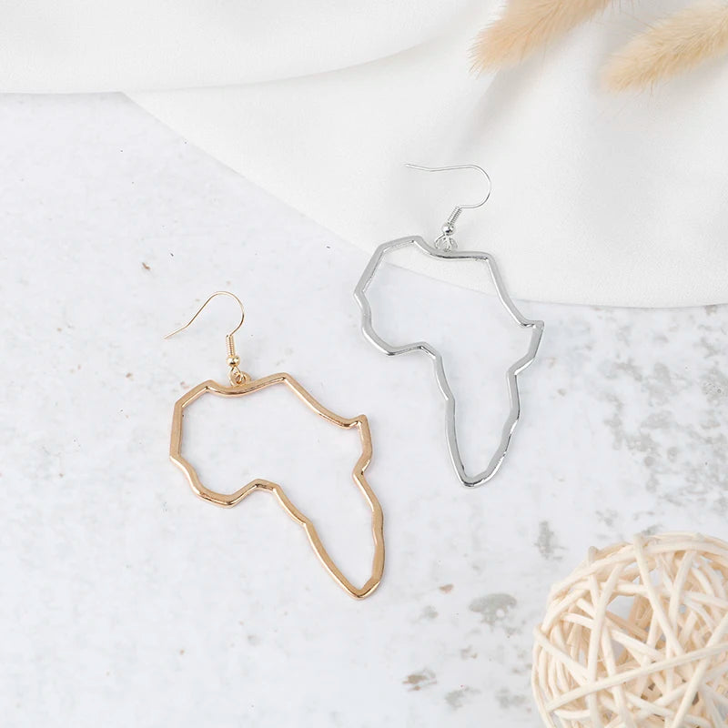 Beautiful African Map Earrings of Gold Art