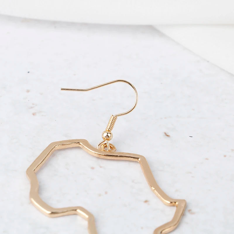Beautiful African Map Earrings of Gold Art