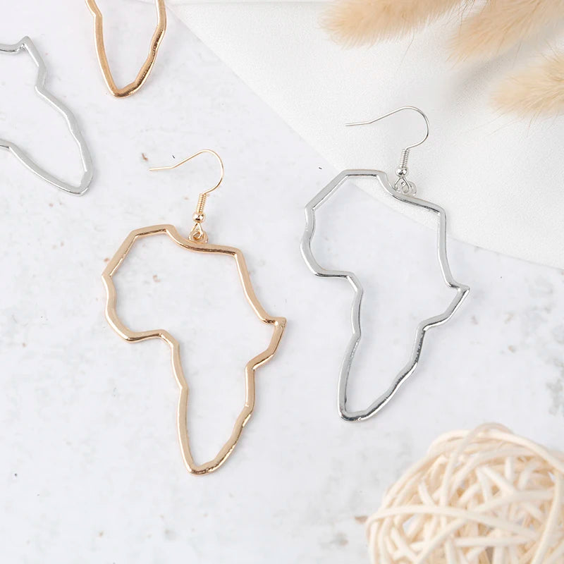 Beautiful African Map Earrings of Gold Art