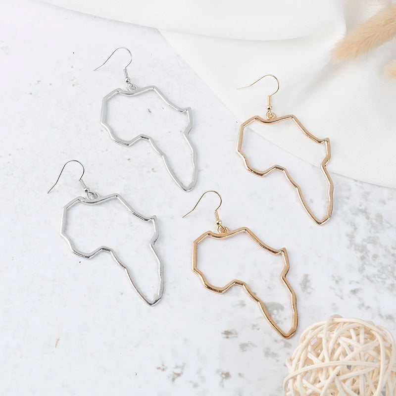Beautiful African Map Earrings of Gold Art