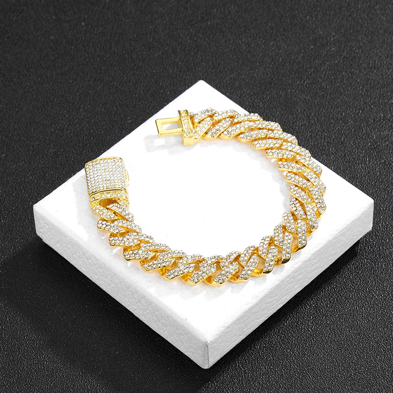 UrbanSpark Men's Hiphop Rock Rhinestone Solid Gold Cuban Bracelet