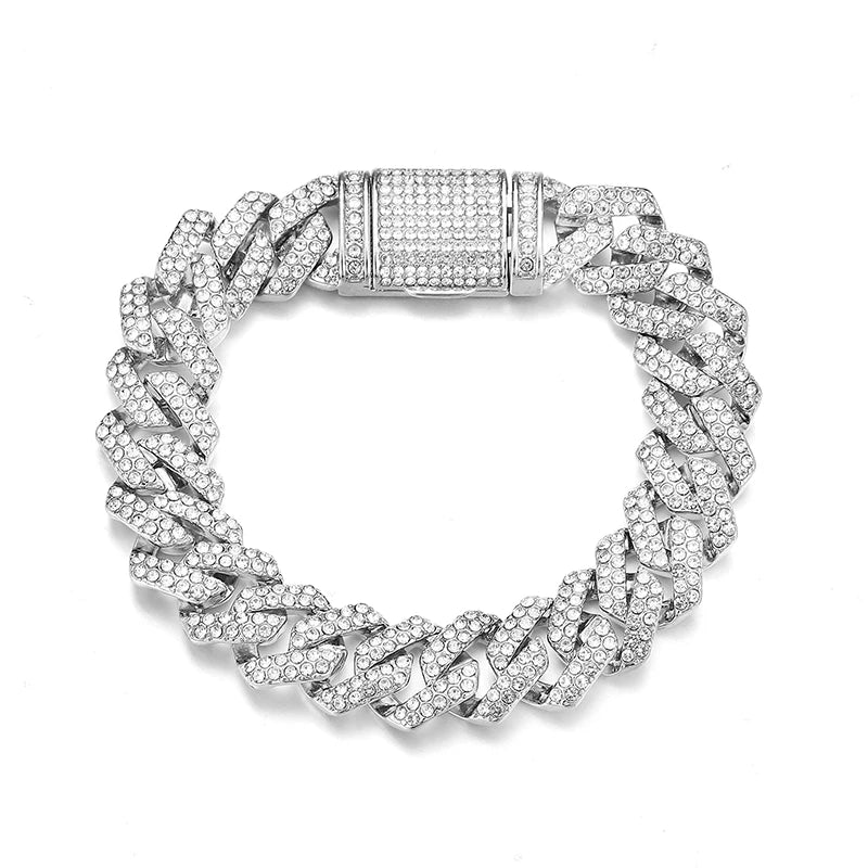 UrbanSpark Men's Hiphop Rock Rhinestone Solid Gold Cuban Bracelet