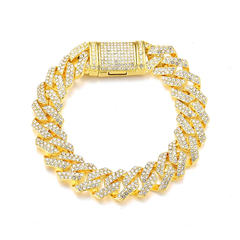 UrbanSpark Men's Hiphop Rock Rhinestone Solid Gold Cuban Bracelet
