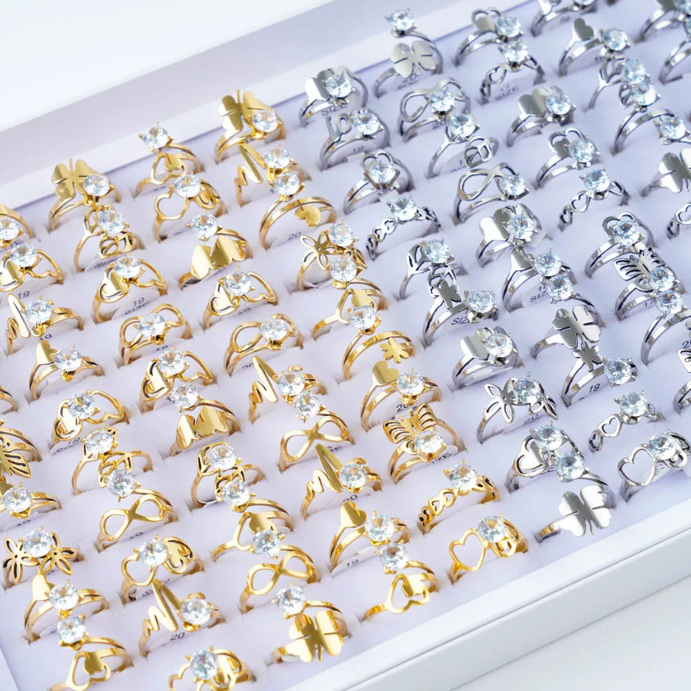 GlamourGems Mode Strass Streifen Ringe Set für Frauen