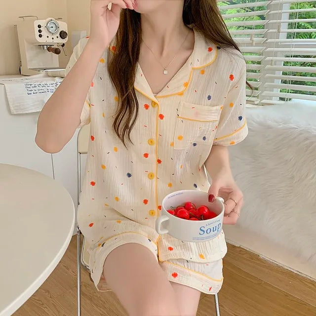 Kersenprint Katoenen Pyjamaset