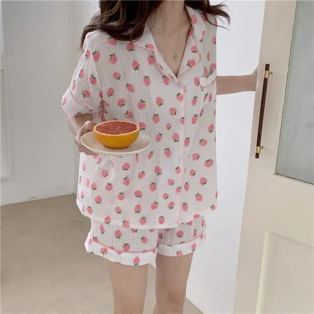 Kersenprint Katoenen Pyjamaset