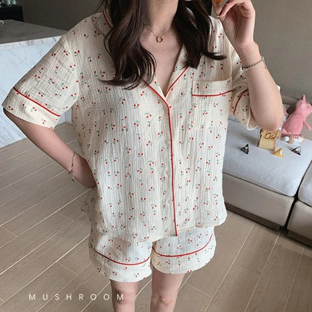 Kersenprint Katoenen Pyjamaset