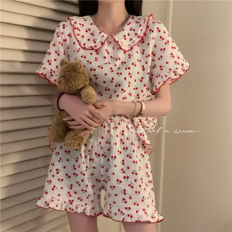 Kersenprint Katoenen Pyjamaset