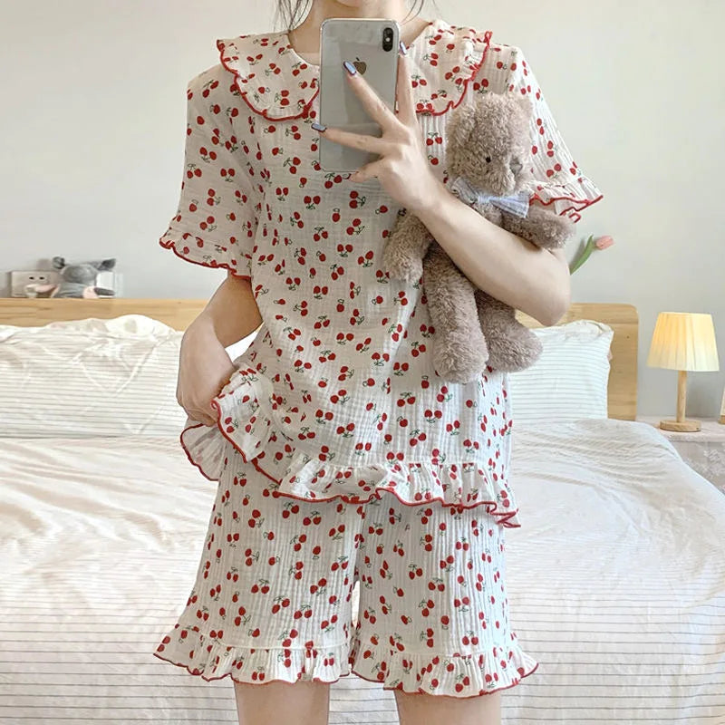 Kersenprint Katoenen Pyjamaset