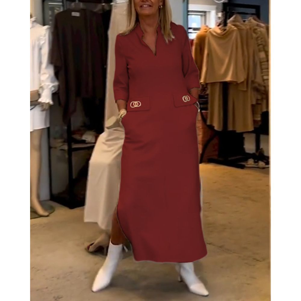 Velanora Splitjurk met 3/4 mouwen in effen kleur