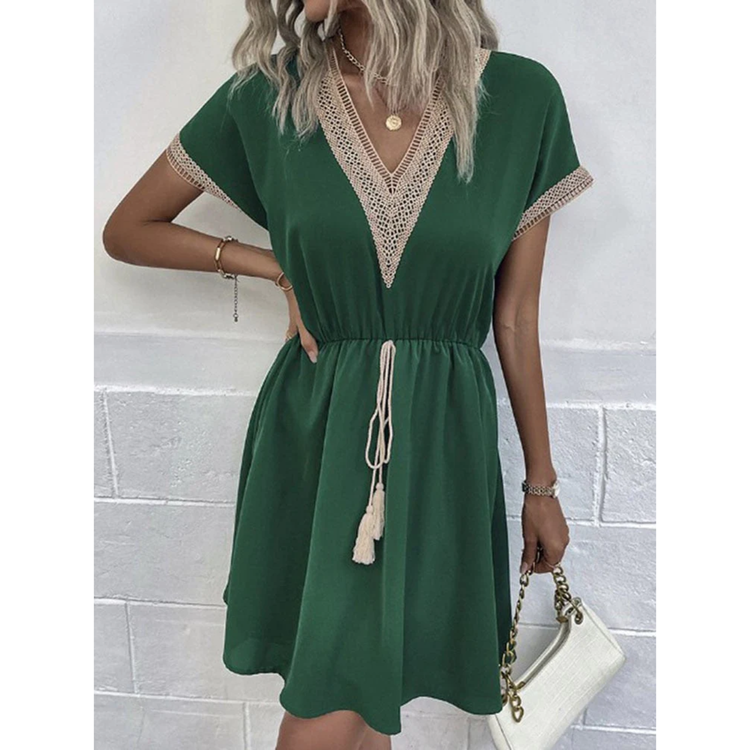 Bohemian Shine Lose Schnürsenkel Mini Kleid