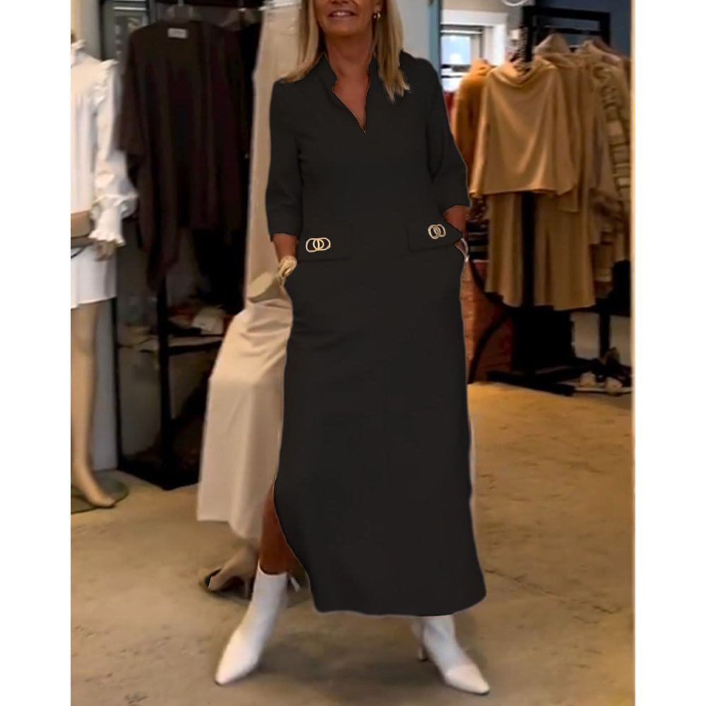 Velanora Splitjurk met 3/4 mouwen in effen kleur