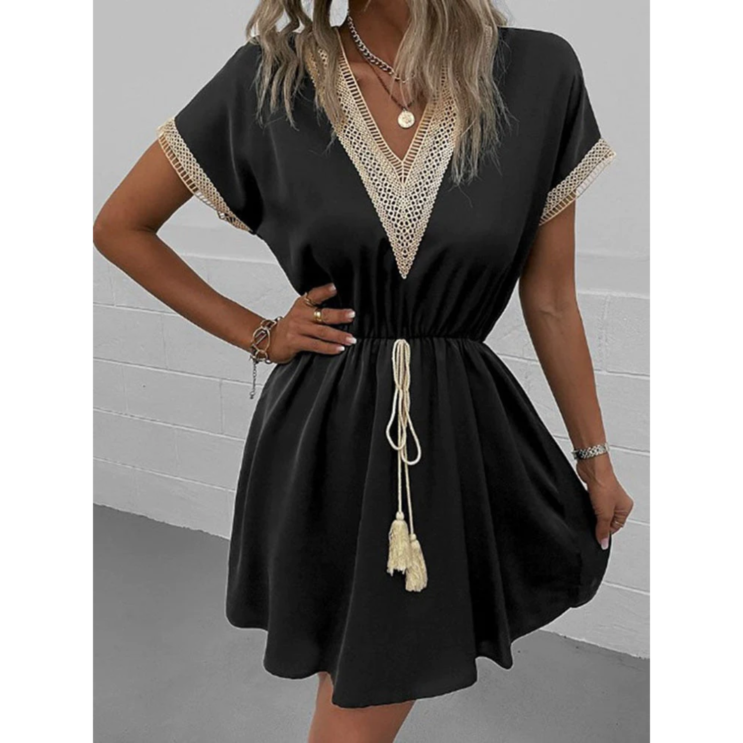 Bohemian Shine Lose Schnürsenkel Mini Kleid