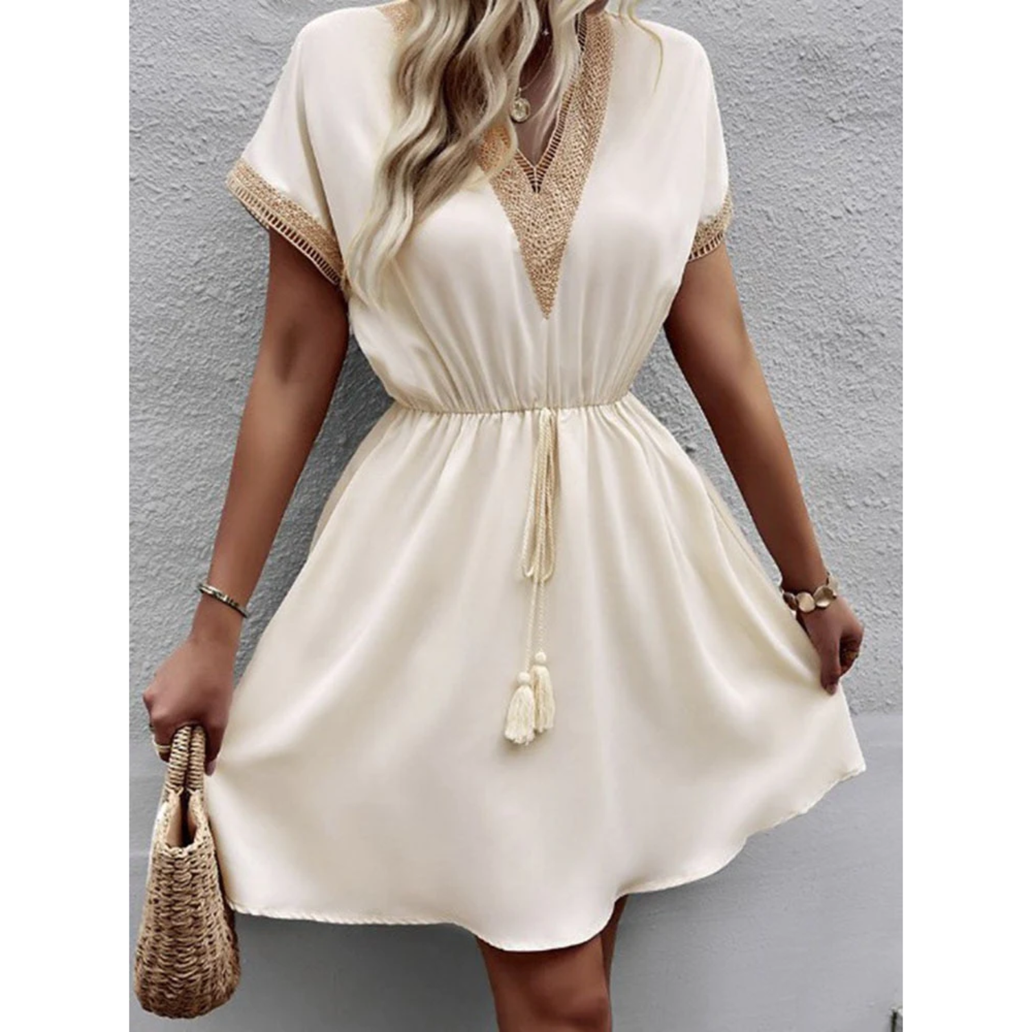 Bohemian Shine Lose Schnürsenkel Mini Kleid