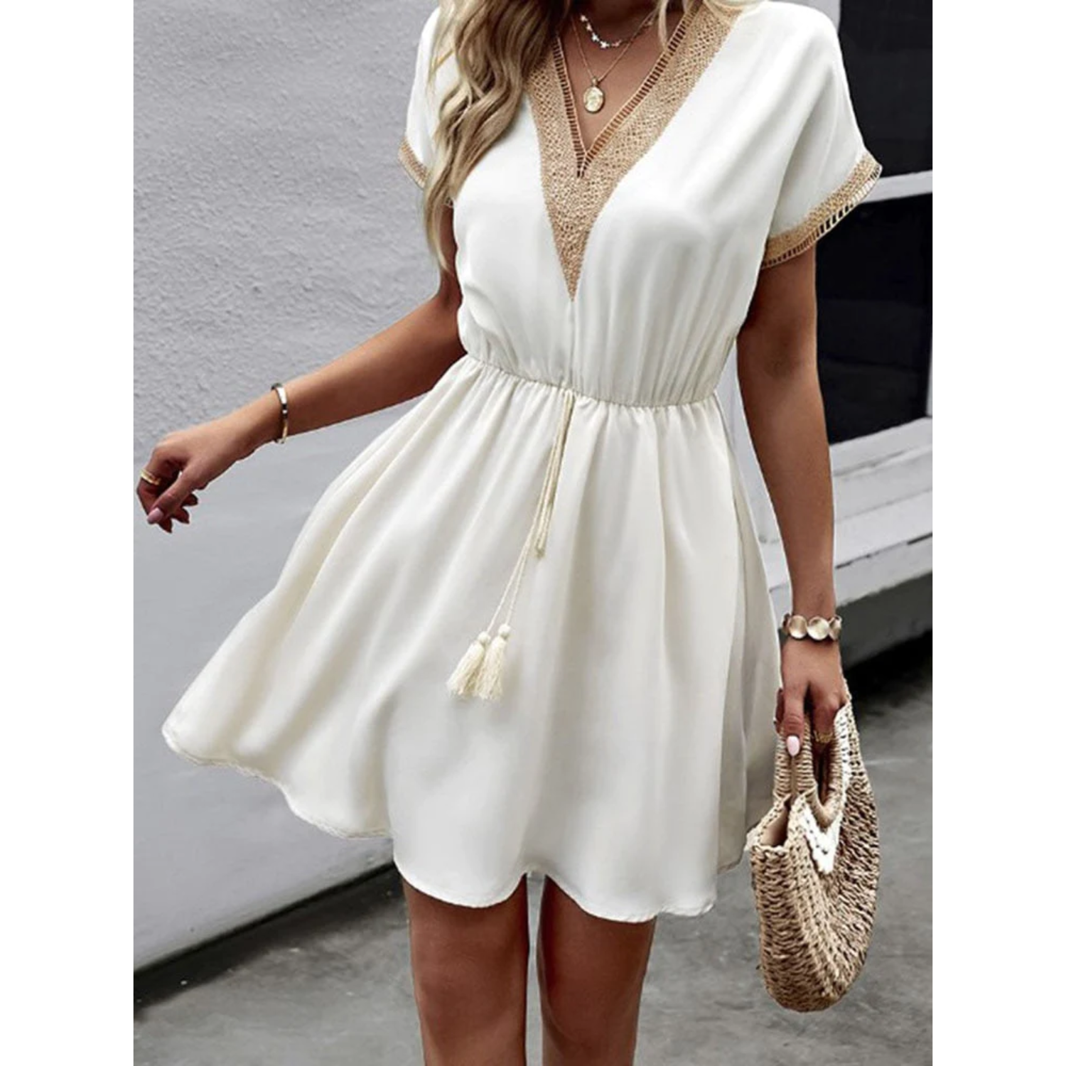 Bohemian Shine Lose Schnürsenkel Mini Kleid