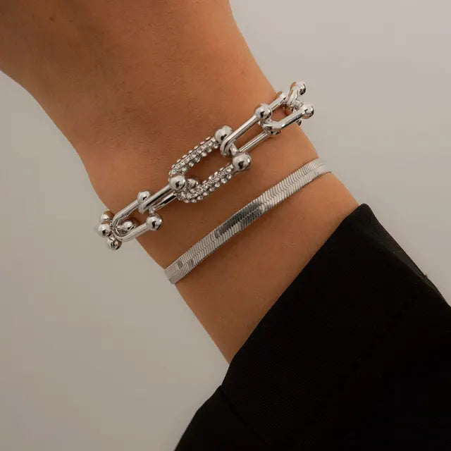 Wunderschönes goldfarbenes Armband-Set mit kupferfarbenen Kettengliedern
