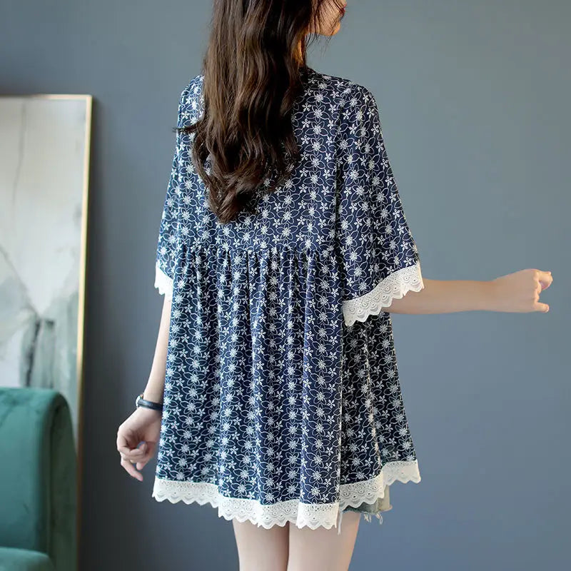 Sommer Neue Damen Lockere V-Ausschnitt Bedruckte Freizeitshirts