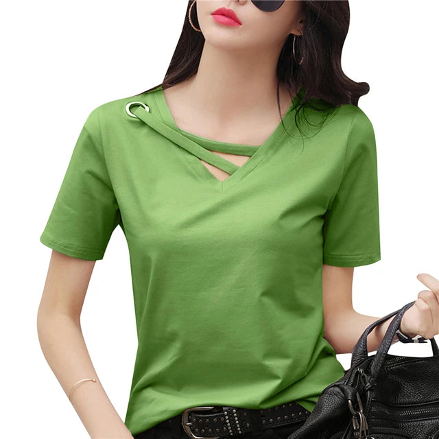 Zomer V-Hals T-Shirt voor Dames