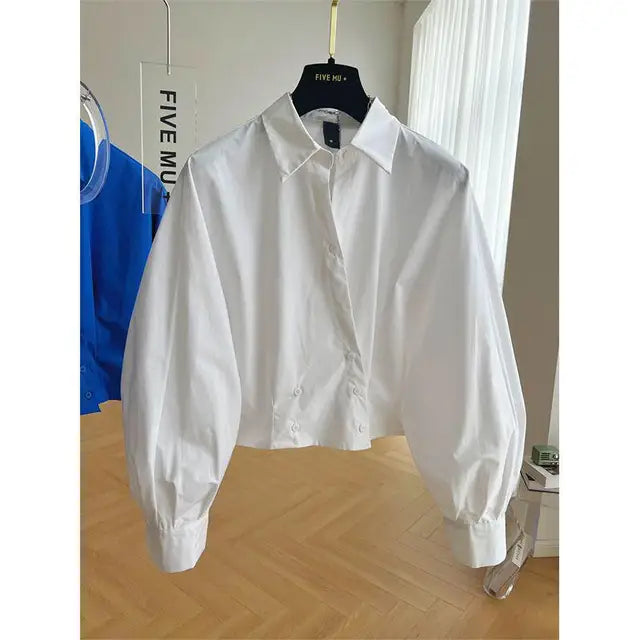 Design Sense Blue Long Sleeve Short Shirt Women Spring/Summer