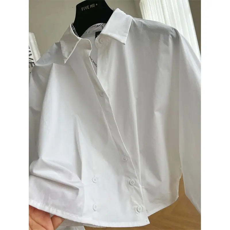 Design Sense Blue Long Sleeve Short Shirt Women Spring/Summer