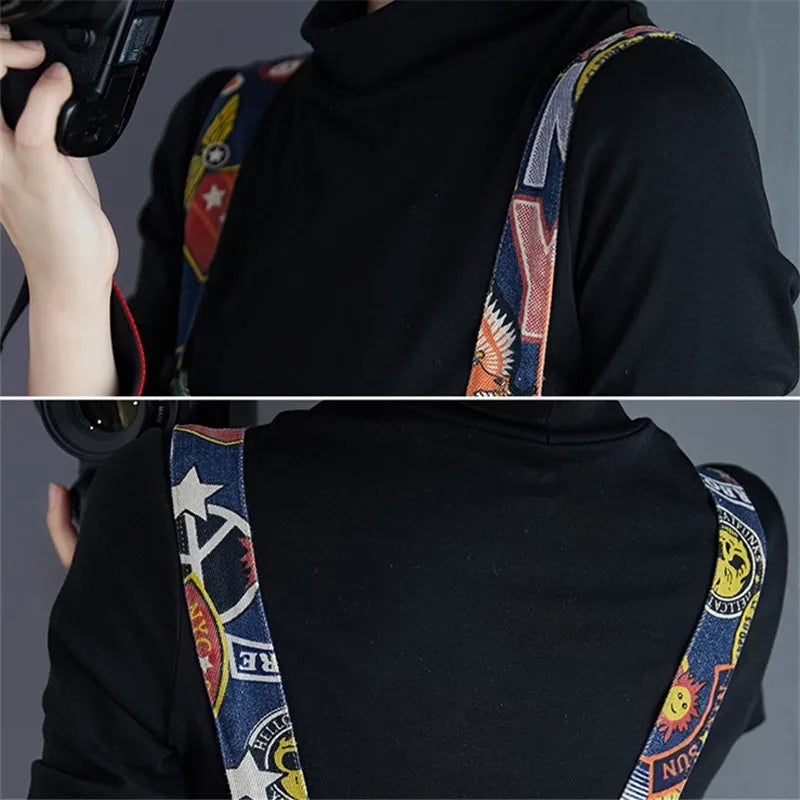 Nova Dames Cartoon Print Denim Jumpsuit voor Speelse Stijlvolle Vrouwen