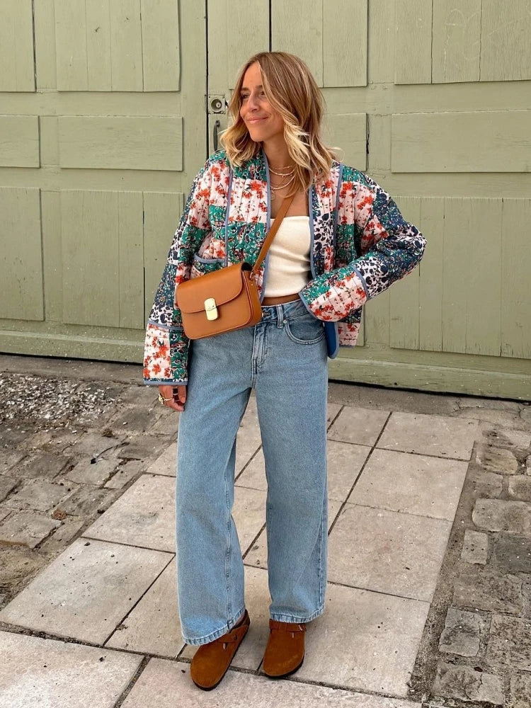 VELANORA- Zachte geruite vintage jas