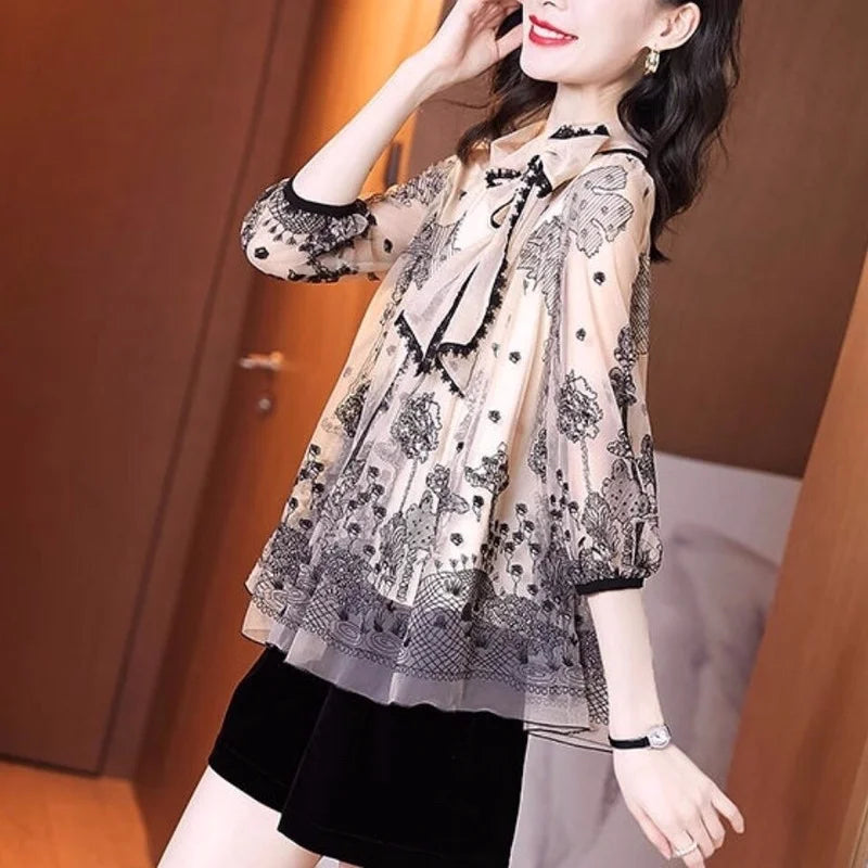 Belle Époque Lente Autunno Francese Pizzo Canottiera Casual Donna