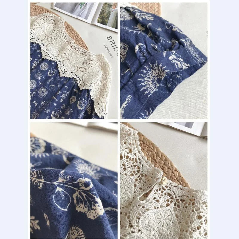 Retro Bloemen T-shirt met Kant