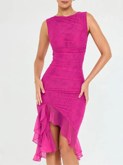 Zomerse Ruches Mouwloze Midi Jurk voor Stijlvolle Dames