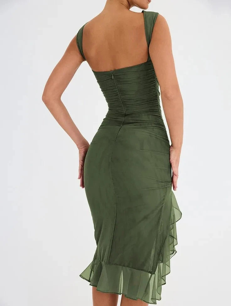 Zomerse Ruches Mouwloze Midi Jurk voor Stijlvolle Dames