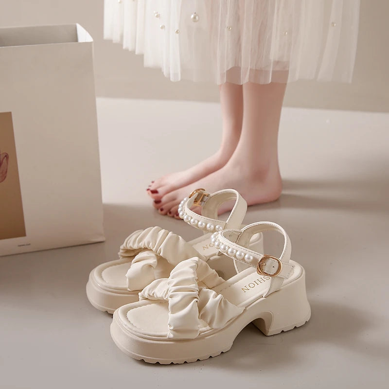 Elegant Pearl Platform Sandals for Women