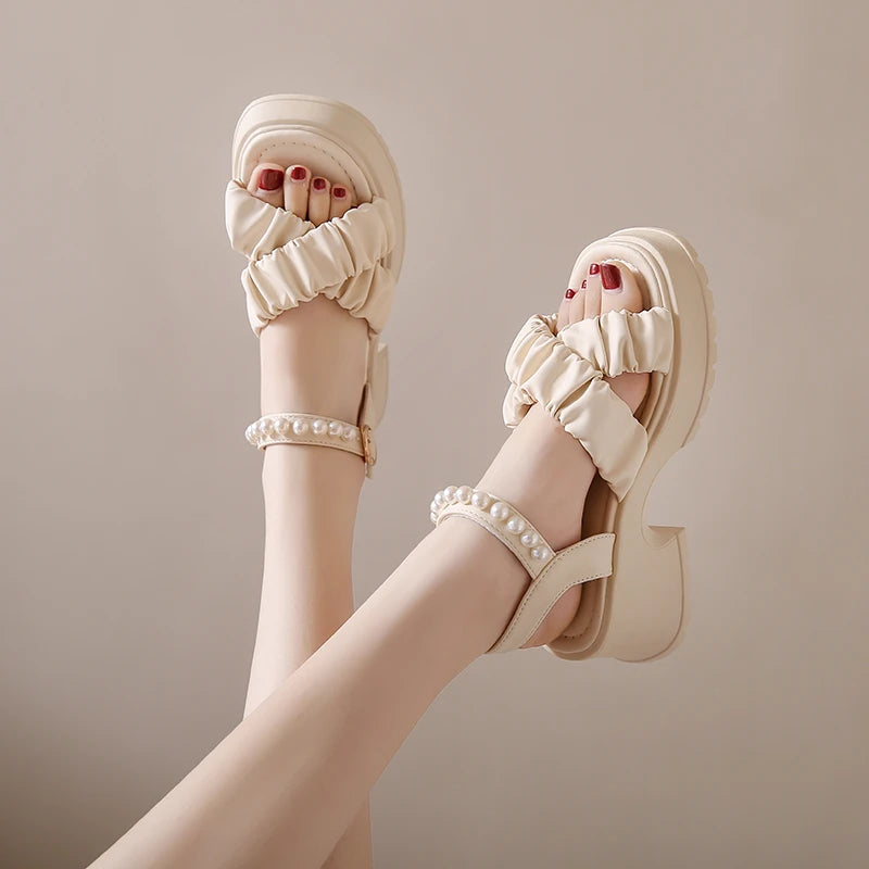 Elegant Pearl Platform Sandals for Women