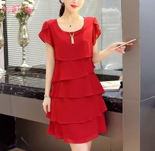 Elara Chic Summer Wave Cut Ruffle Dress