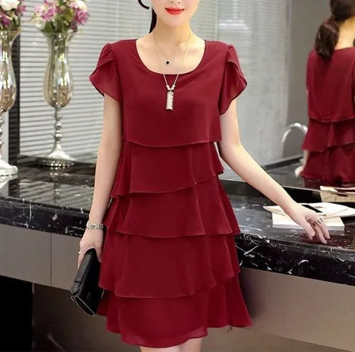 Elara Chic Summer Wave Cut Ruffle Dress