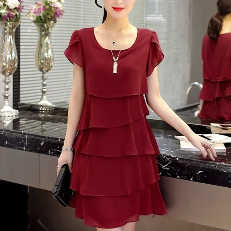 Elara Chic Summer Wave Cut Ruffle Dress