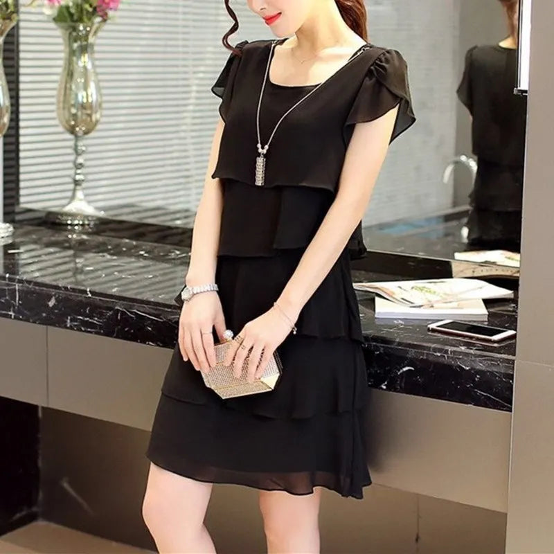 Elara Chic Summer Wave Cut Ruffle Dress