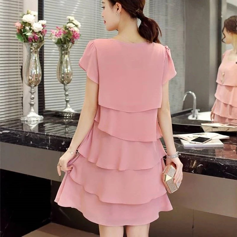 Elara Chic Summer Wave Cut Ruffle Dress