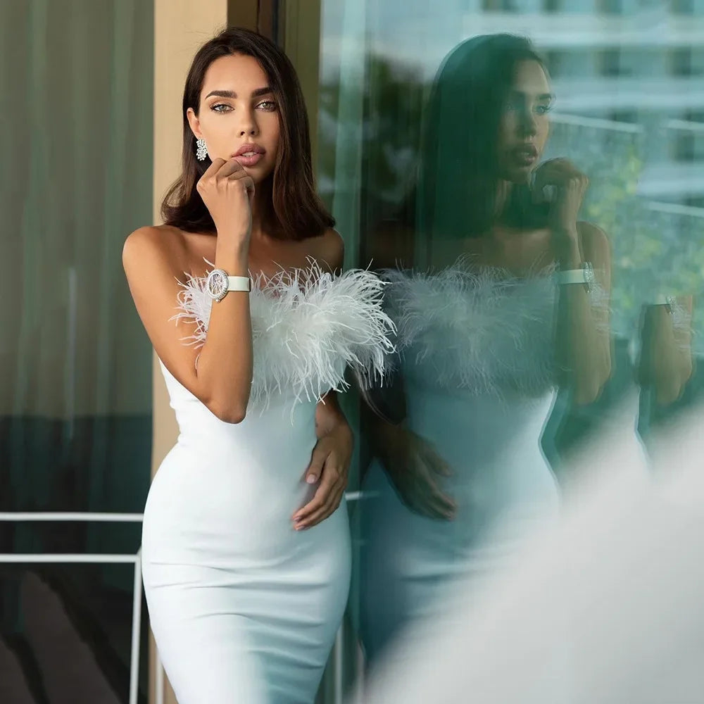 Veya Elegante Gevederde Strapless Jurk