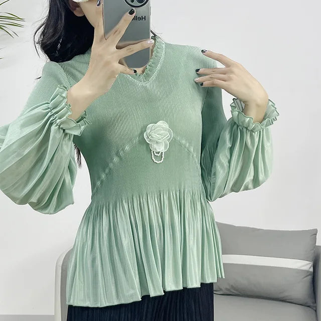 Lente Miyake Geplooide Casual Shirt met Lange Mouwen - Stijlvol en Comfortabel