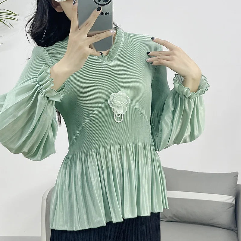 Lente Miyake Geplooide Casual Shirt met Lange Mouwen - Stijlvol en Comfortabel