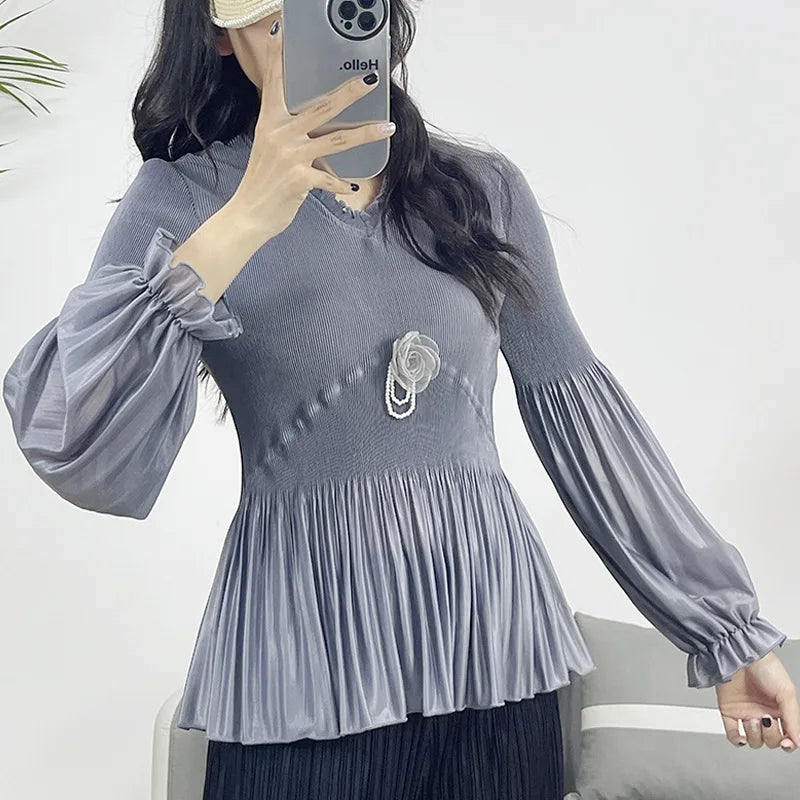 Lente Miyake Geplooide Casual Shirt met Lange Mouwen - Stijlvol en Comfortabel