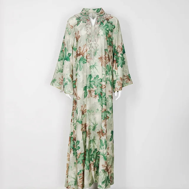 PrachtMode Spring V-Neck Embroidered Long Sleeve Abaya