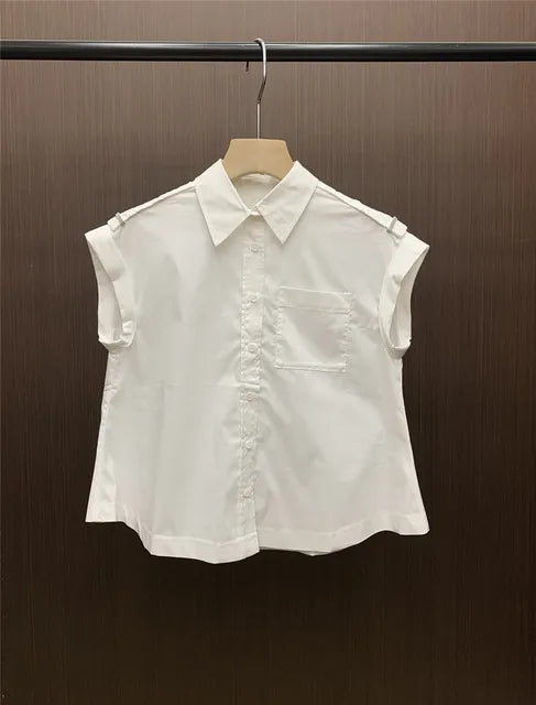 Mouwloze blouse met kralenketting Zonnegloed