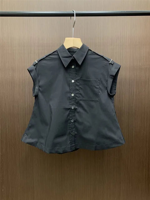 Mouwloze blouse met kralenketting Zonnegloed