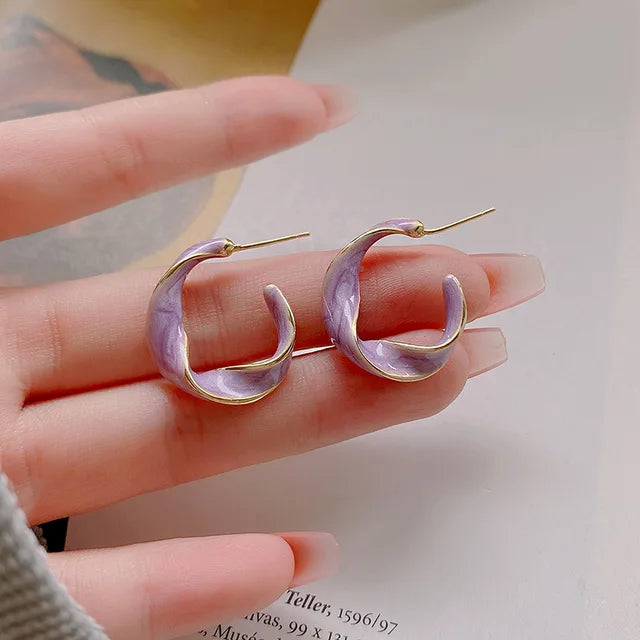 Stijlvolle Koreaanse Hoepel Oorbellen met Emaille Accenten