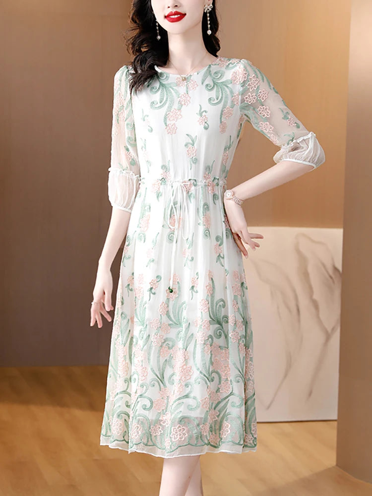 Glamouröser Stil Luxus Seide Blumen Lange Abendkleid