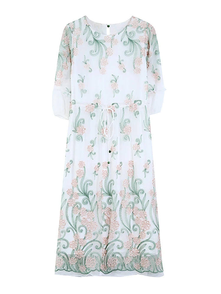 Glamouröser Stil Luxus Seide Blumen Lange Abendkleid